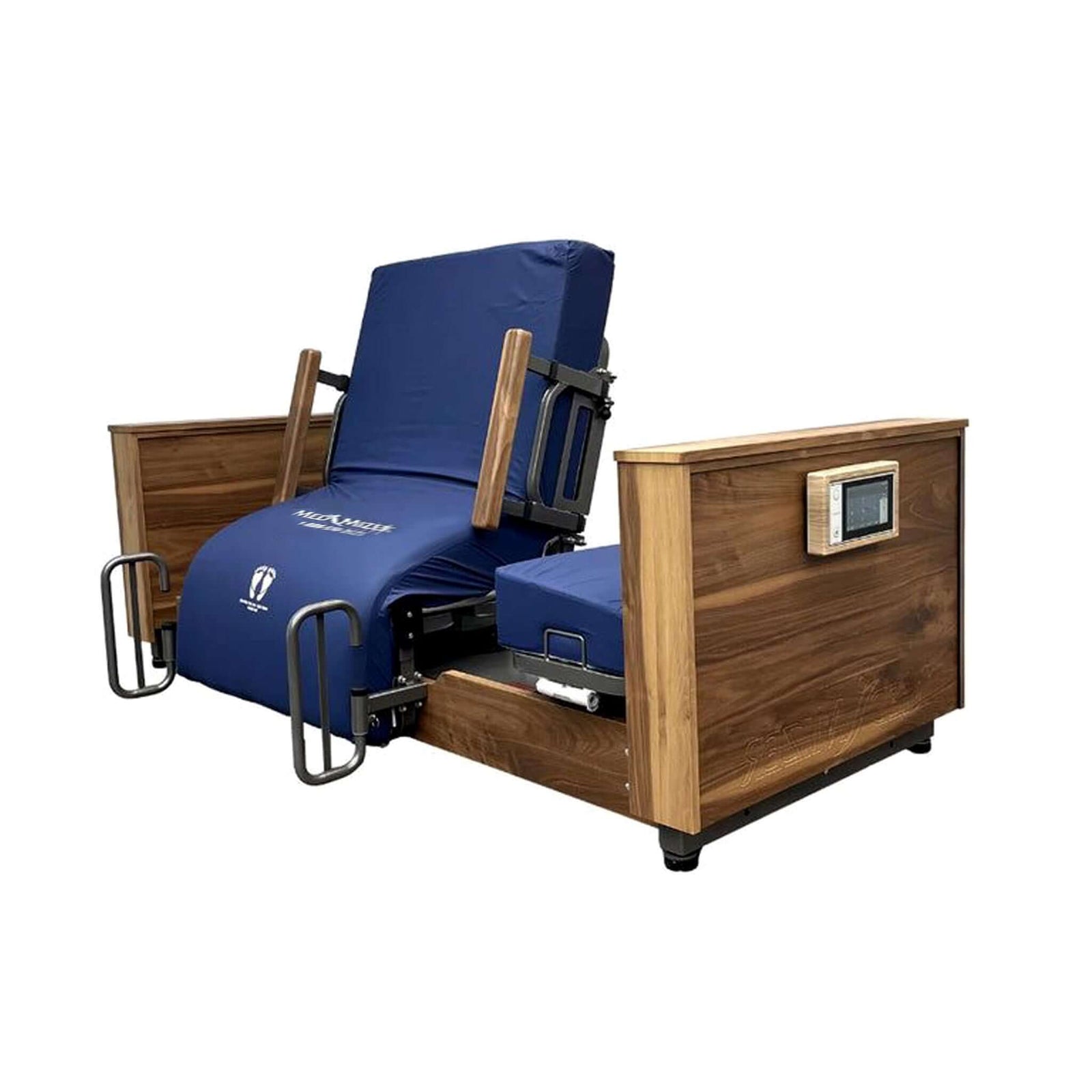 The Med-Mizer ActiveCare Deluxe rotating sit-to-stand bed with upholstered headboard